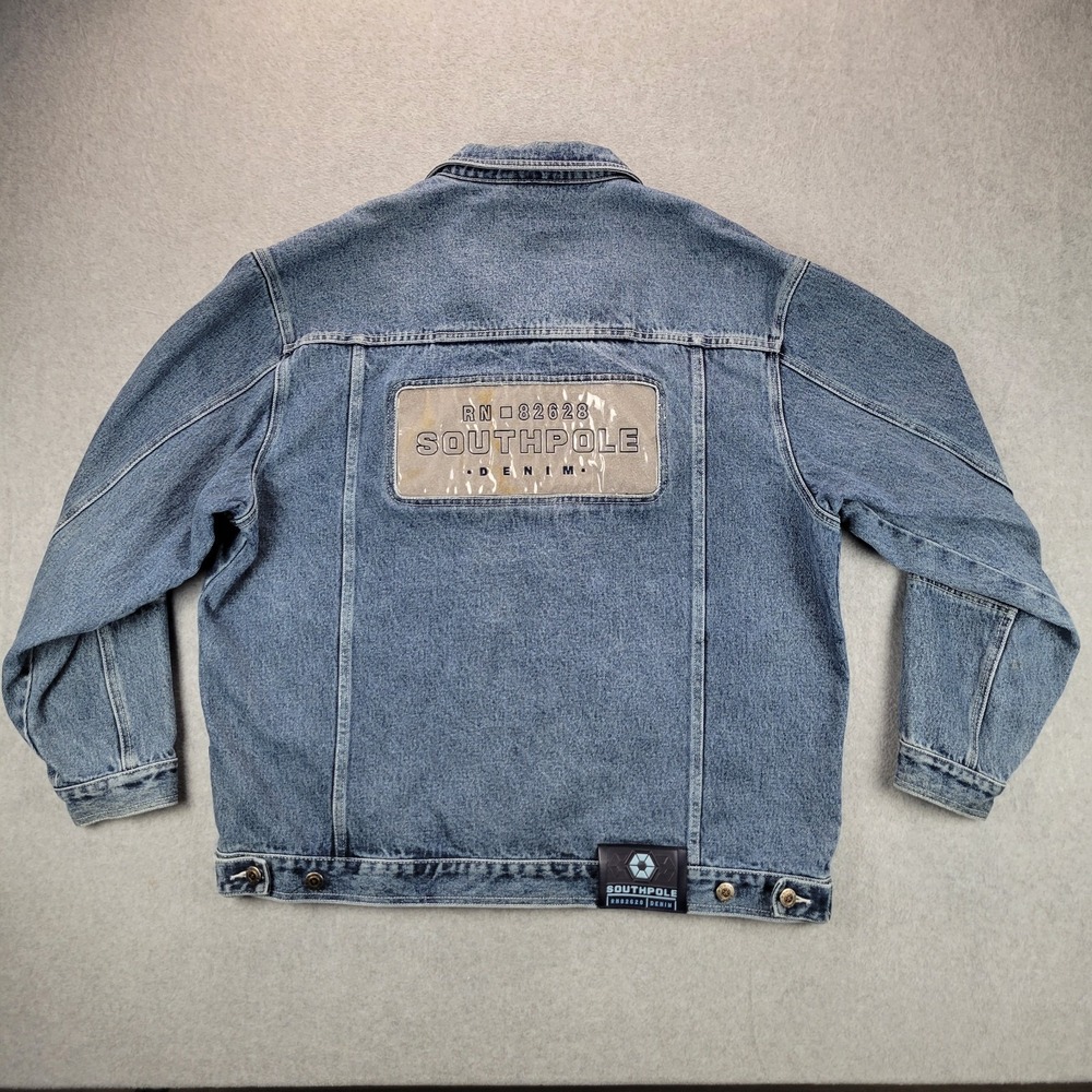 South Pole Denim‎ Jacket Mens Size XL Blue Graffiti Embroidery Y2K Button